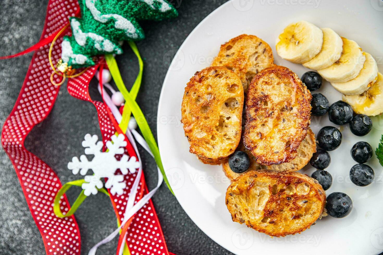 pancake day sweet toast fruit bread fried in egg holiday breakfast Christmas sweet dessert holiday photo