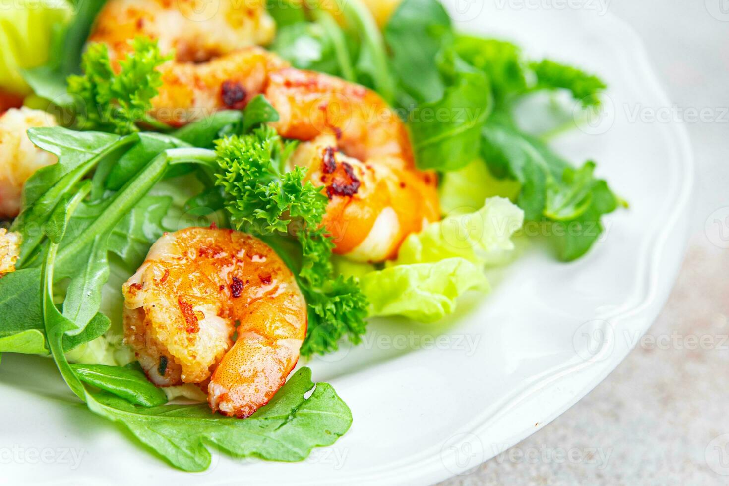 shrimp salad prawn fresh seafood shrimps and arugula appetizer meal Pescetarian food snack photo