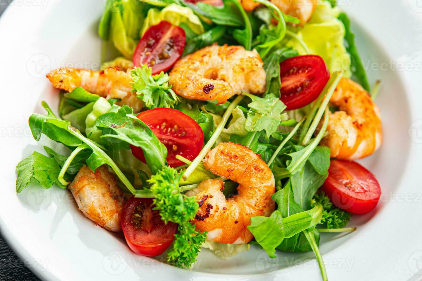 shrimp salad prawn fresh seafood shrimps and arugula appetizer meal Pescetarian food snack photo