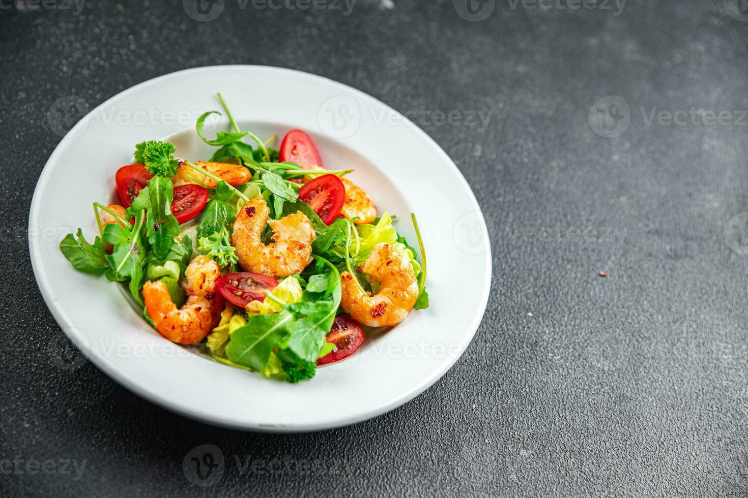 shrimp salad prawn fresh seafood shrimps and arugula appetizer meal Pescetarian food snack photo