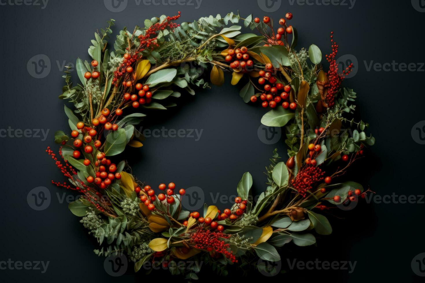 Natural holiday wreath from locally sourced materials isolated on a gradient background photo