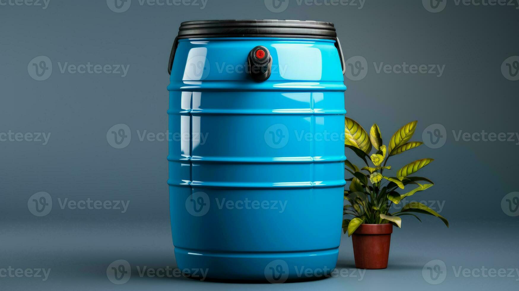 Rainwater collection barrel for garden irrigation isolated on a gradient background photo