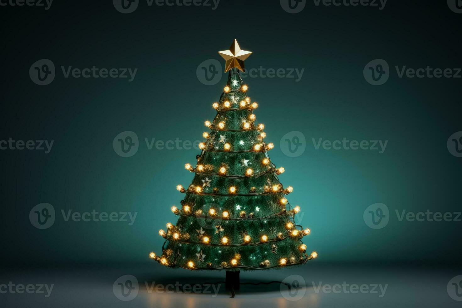 Sustainable Christmas tree with LED lights isolated on a gradient background photo