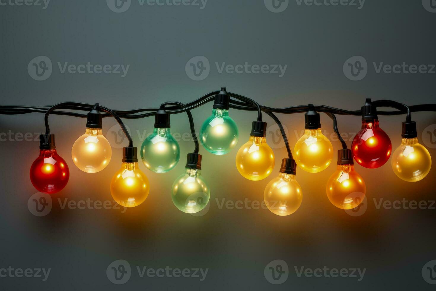 Energy efficient LED Christmas lights strand isolated on a gradient background photo