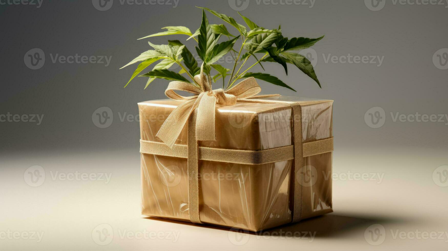 Gift wrapped in biodegradable material isolated on a gradient background photo