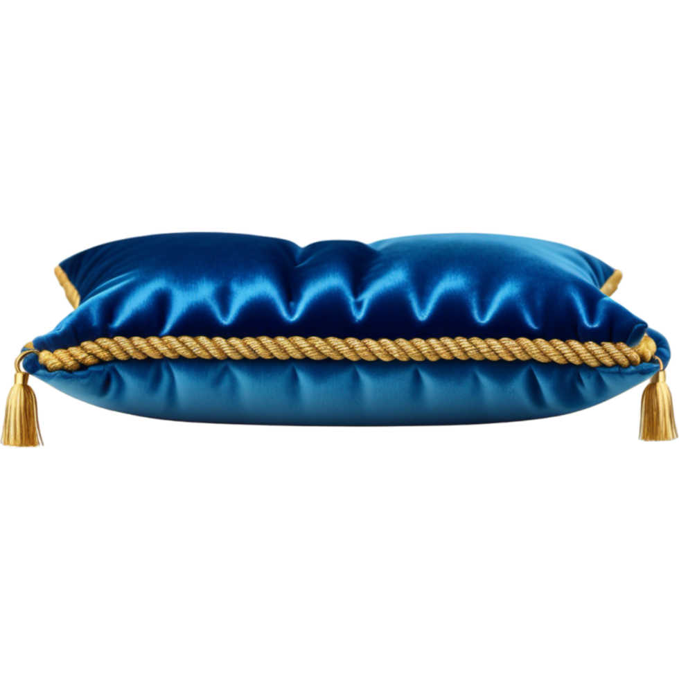 Blau Samt Kissen mit Gold Seil. ai generativ png