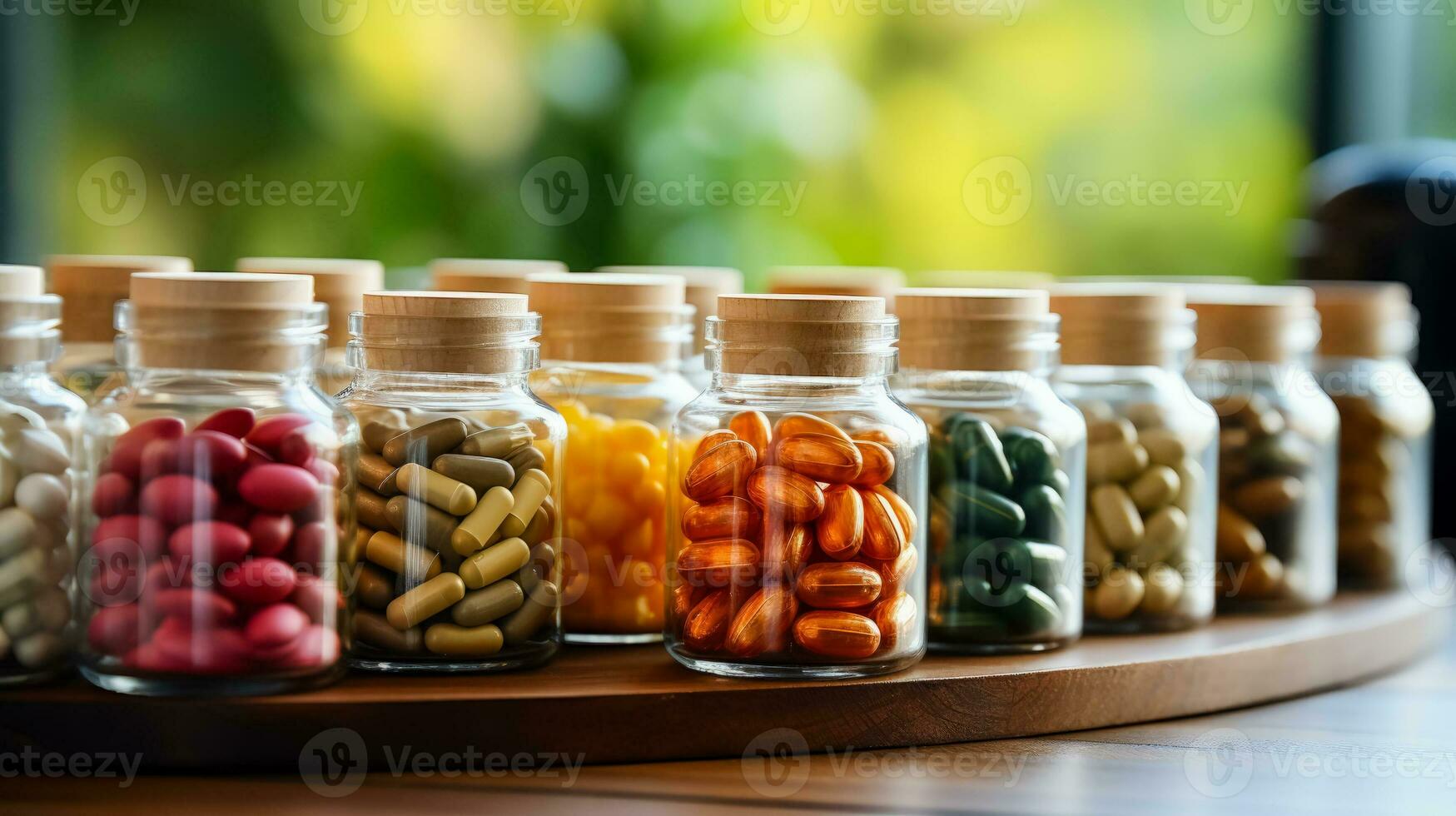 Close up of biohacking supplements on a white table background with empty space for text photo
