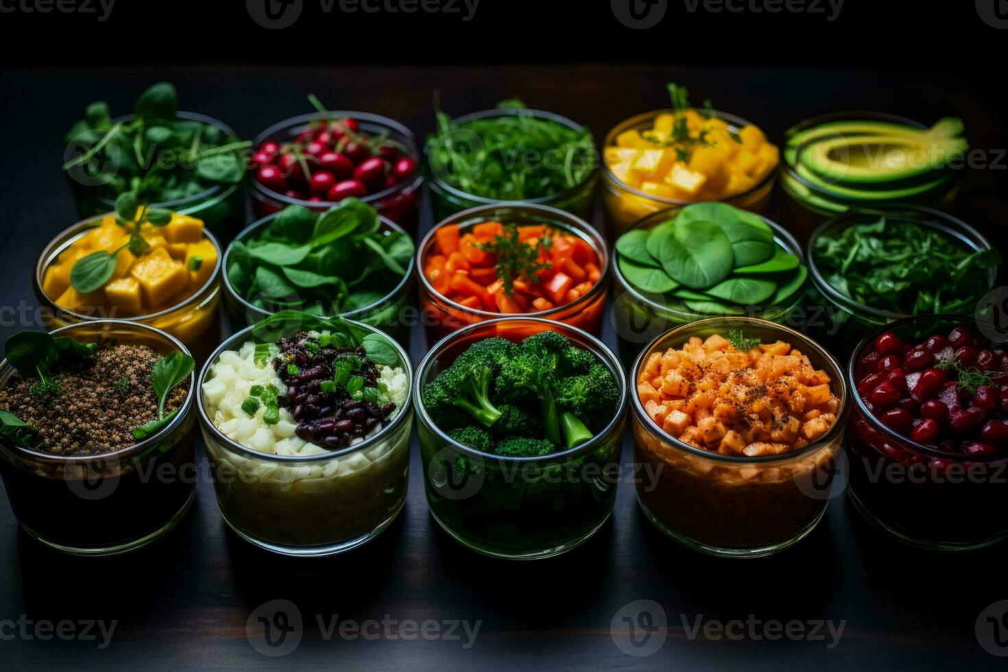 Macro shot of meticulously portioned biohacker meals for optimal nutrition photo