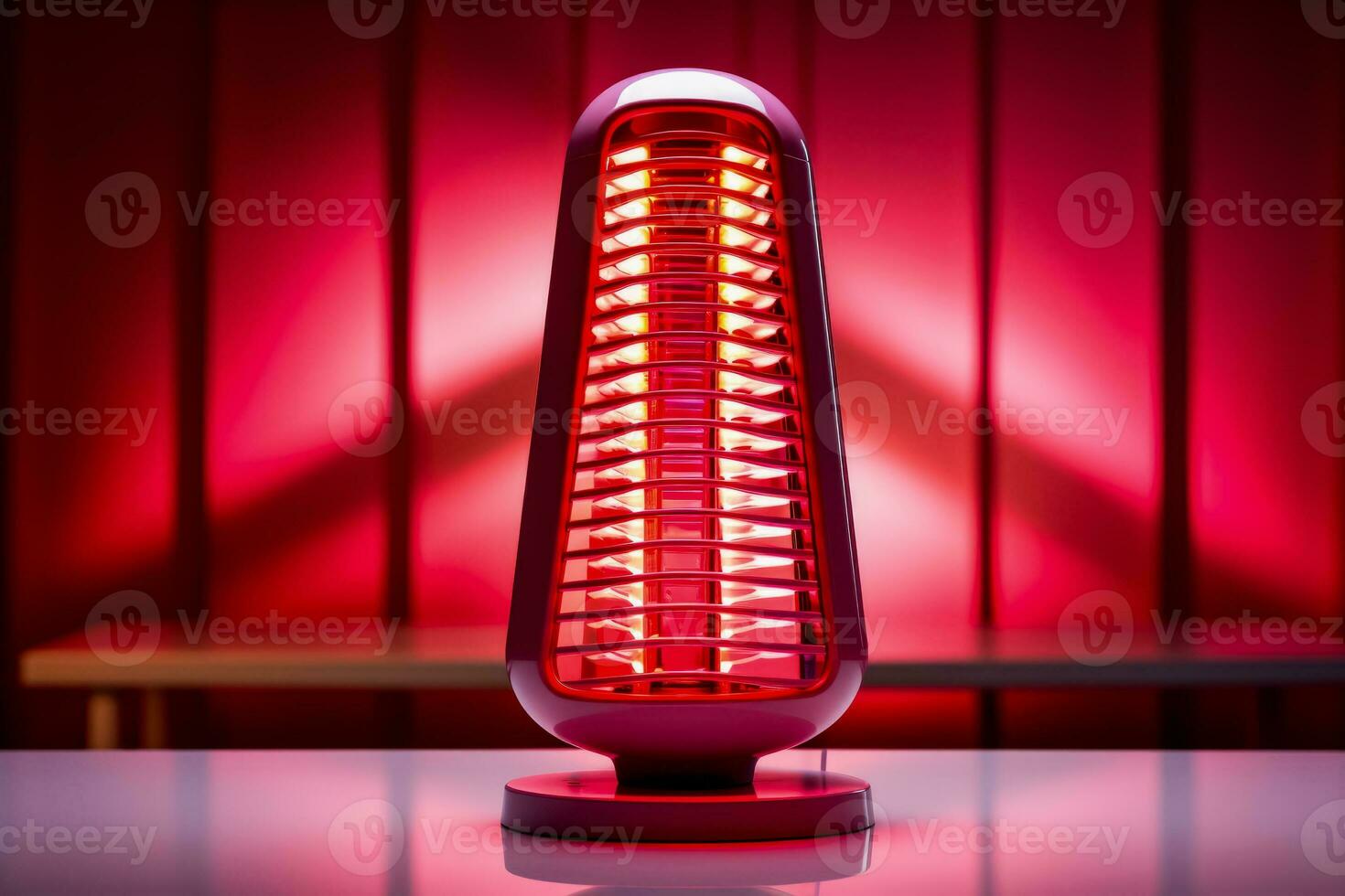 Red light therapy device in action background with empty space for text photo
