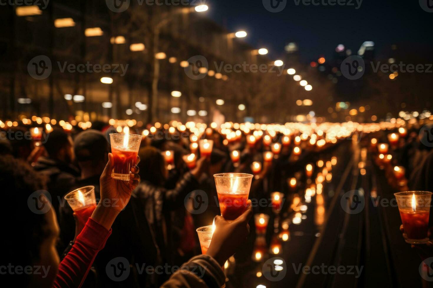 Multitude illuminating the night in remembrance on Human Rights Day photo