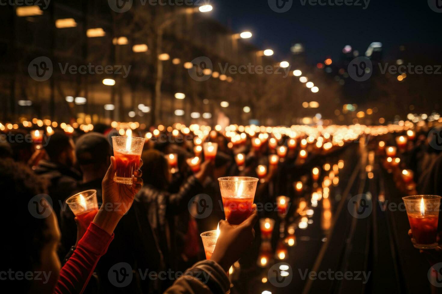 Multitude illuminating the night in remembrance on Human Rights Day photo