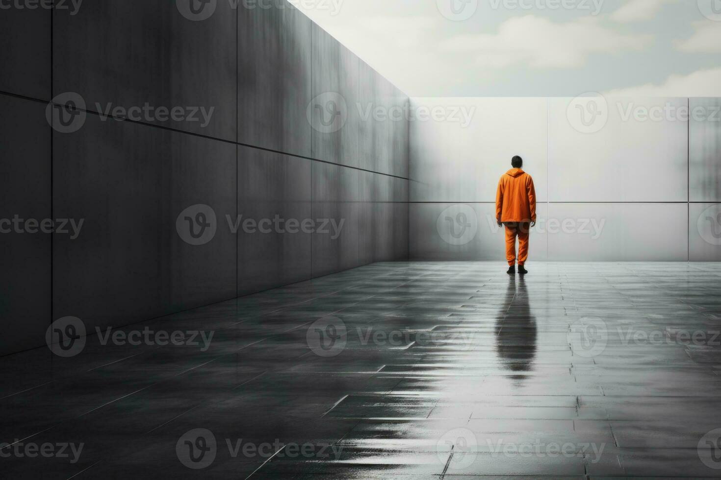 Prisoner walking free on Human Rights Day background with empty space for text photo