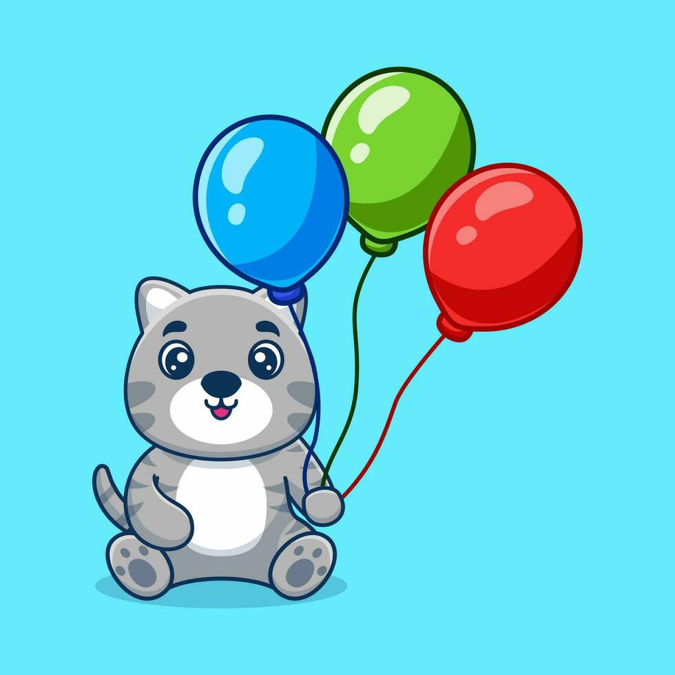 Vector cat holding balloon cute cartoon vector icon illustration. animal nature icon concept creative kawaii cartoon mascot logo