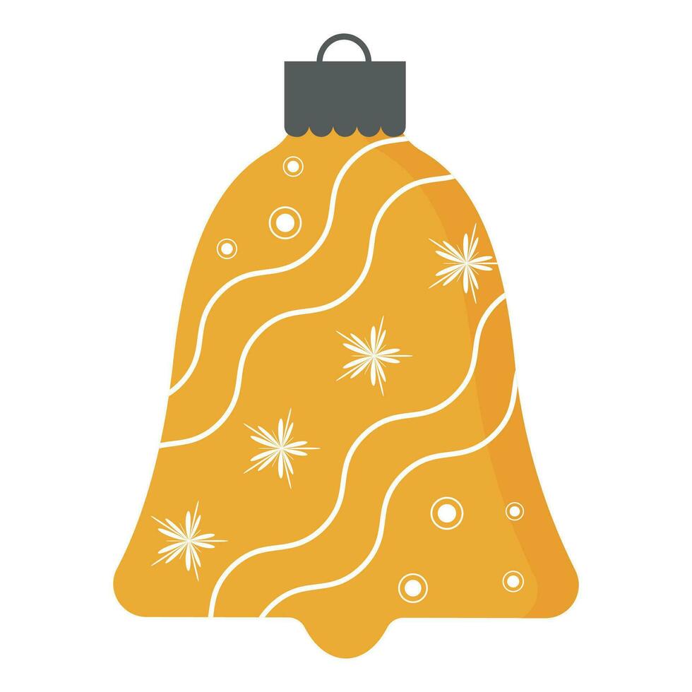 Hand drawn Christmas toys in yellow color with ornament. Holiday christmas toy bell for fir tree. vector