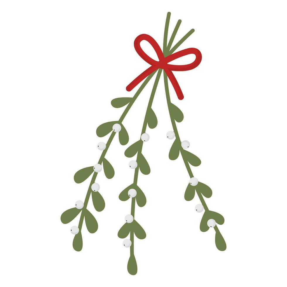 Mistletoe. Christmas mistletoe branch with red ribbon. vector