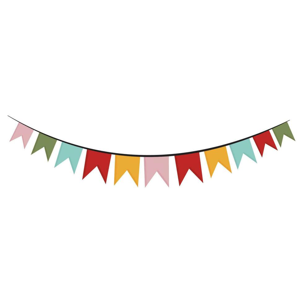 Festive Christmas multi-colored decorations, garland with flags. Decoration for holiday, party. vector