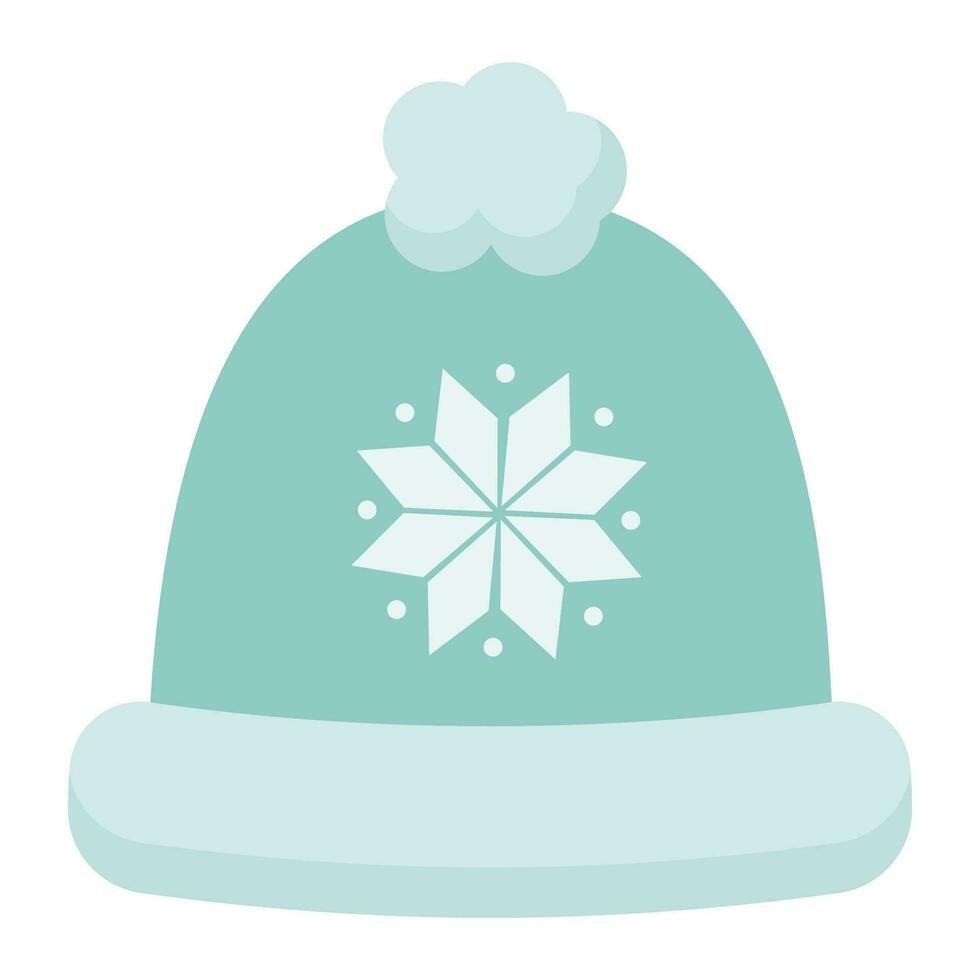 Blue winter hat with ornament, knitted winter headdress, warm clothes. vector