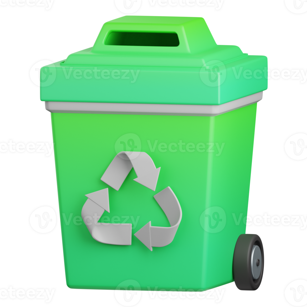 3d rendering recycle bin isolated useful for ecology, energy, eco, green, recycling and technology png