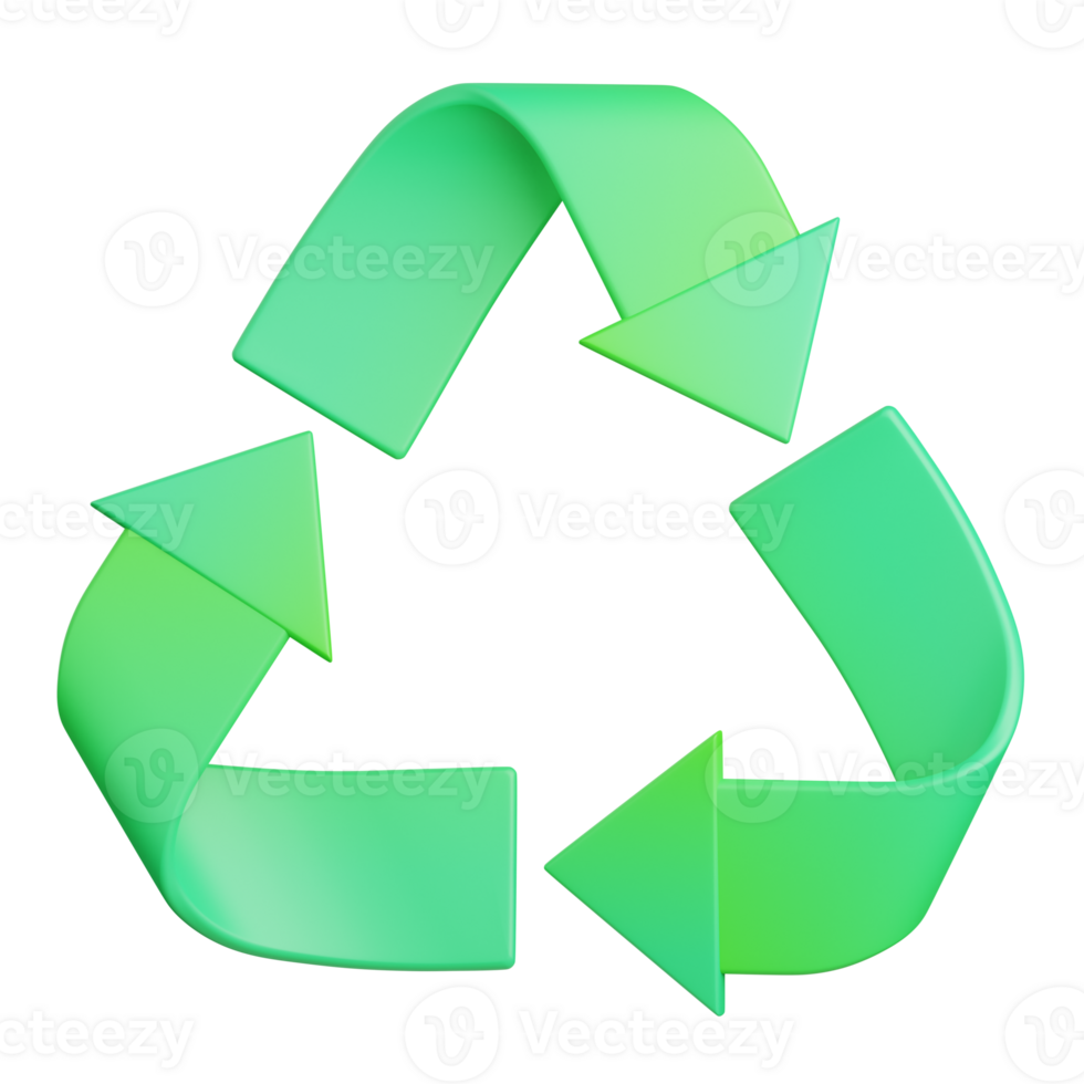 3d rendering recycle sign isolated useful for ecology, energy, eco, green, recycling and technology png