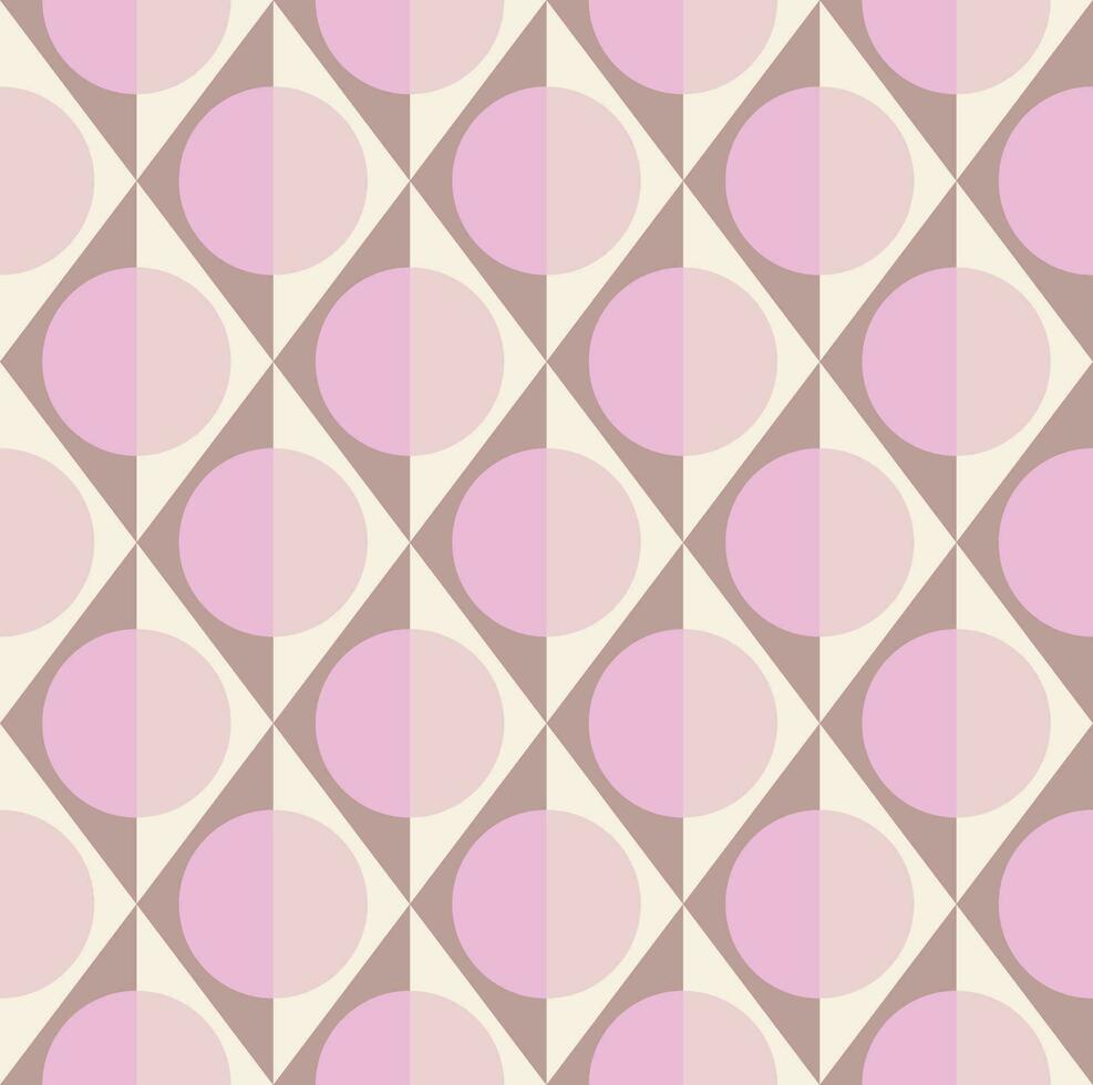 sencillo geométrico sin costura modelo de rombos, triangulos y círculos en pálido gris pardo y rosado colores. vector ilustración para Moda diseño, fondo de pantalla, textil, tela, envase papel.