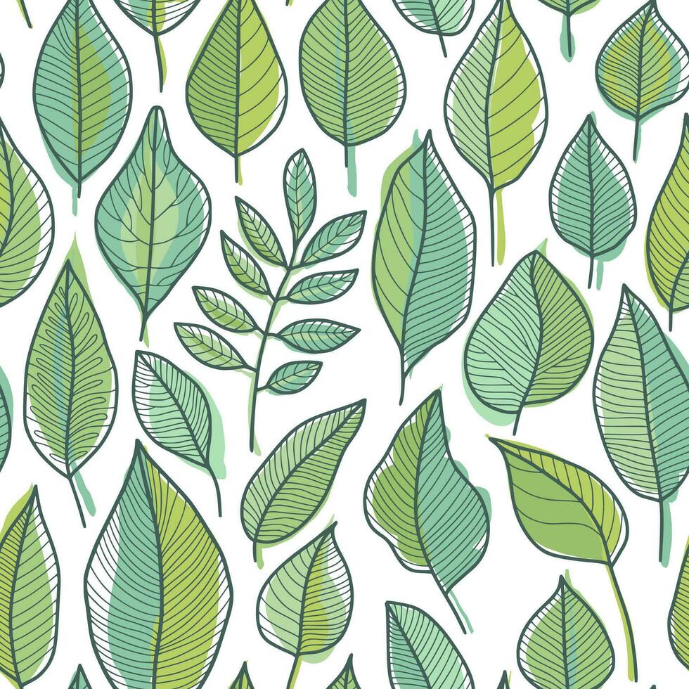 Floral Pattern Grey Green Outline and Light Green, Chartreuse Color Leaves on White Background, Wallpaper Design for Printing on Fashion Textile, Fabric, Wrapping Paper, Packaging vector