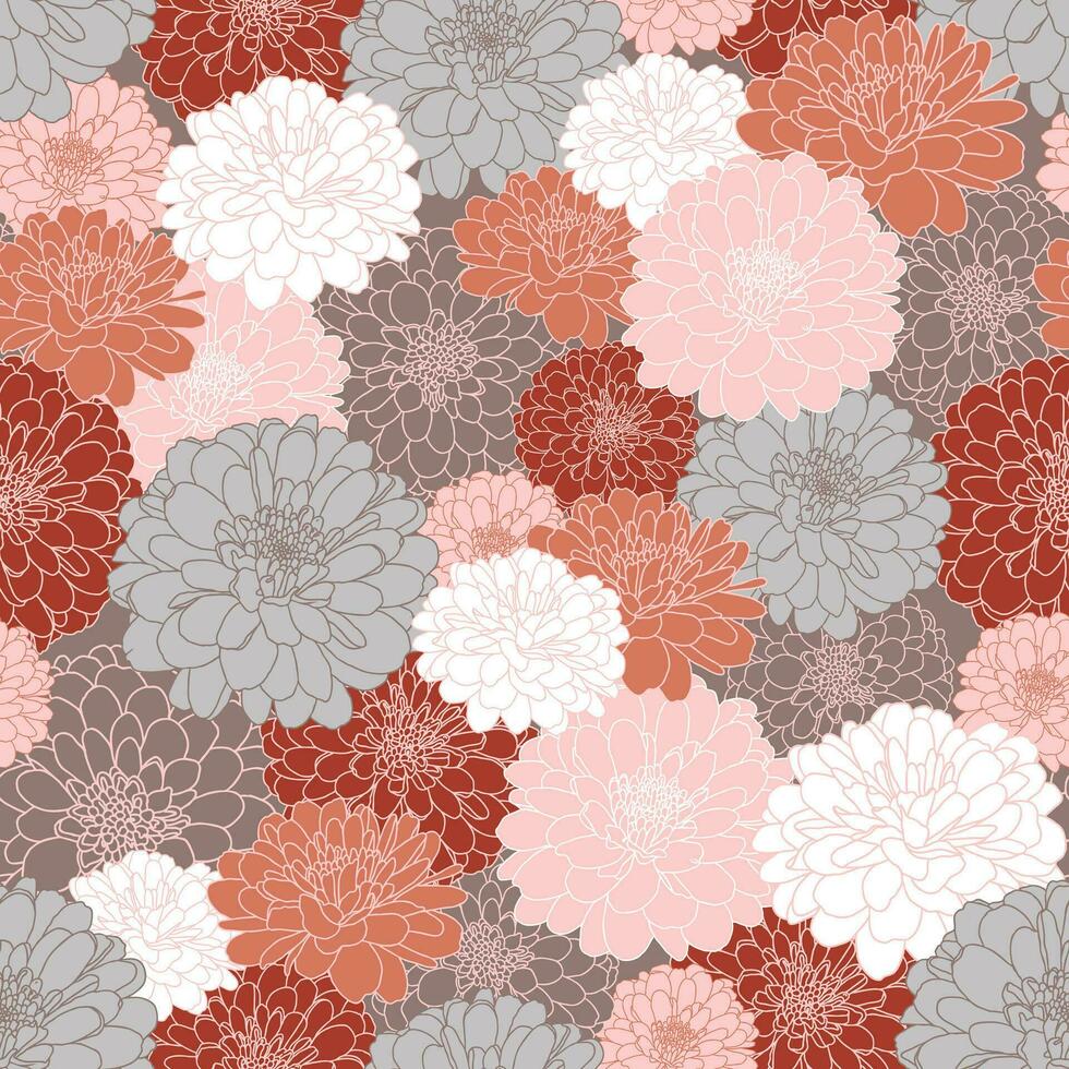 vector sin costura repitiendo modelo con mano dibujado crisantemo flores en gris, granate, melocotón rosa, terracota, blanco. diseño para fondo de pantalla, envase, textil, tela, saludos.