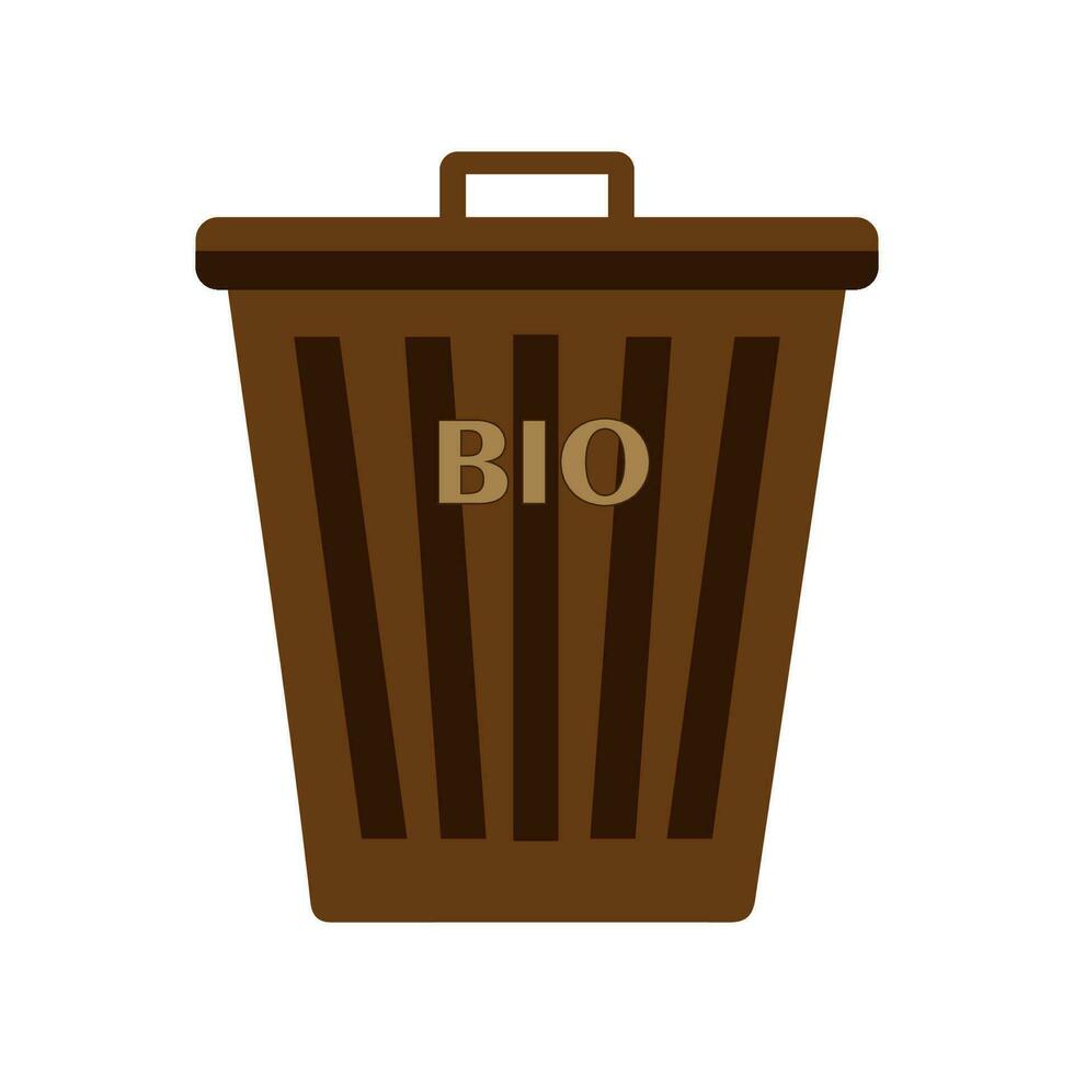 Brown recycle trash can icon. Cartoon flat illustration of brown vector illustration for web isolated on white. Waste recycling. Environmental protection. Vector illustration isolated on white