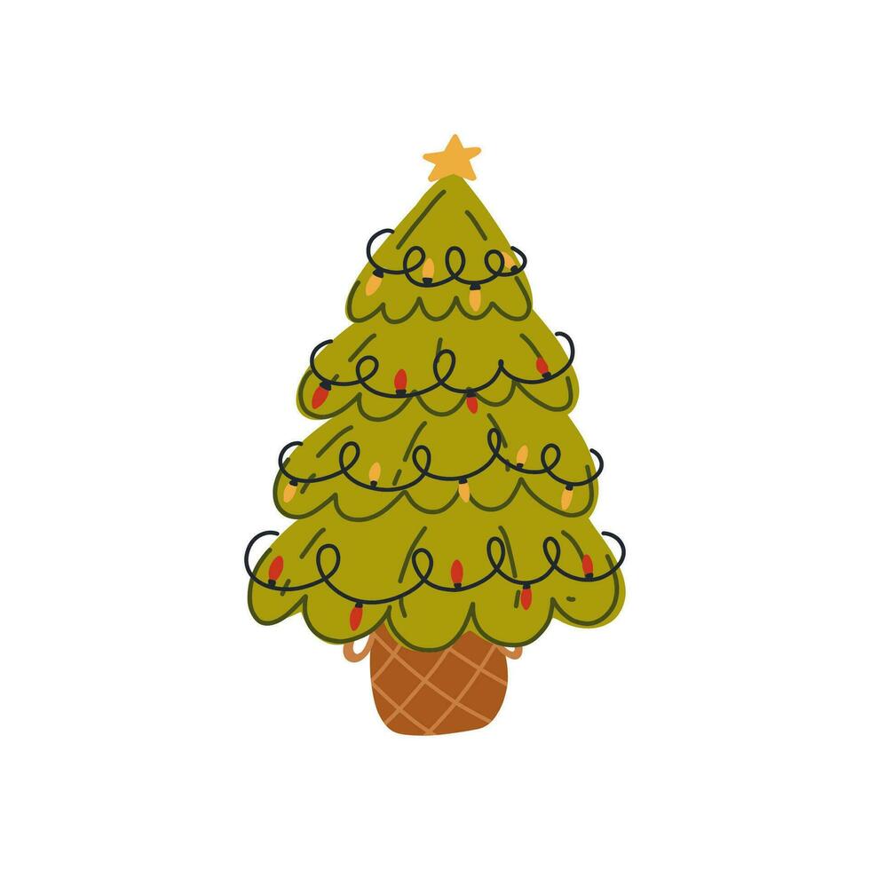 Set of doodle christmas tree.Pine tree vector