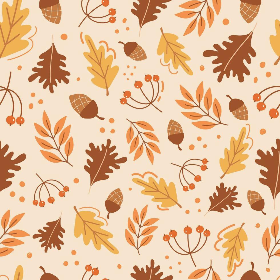 Seamless autumn pattern. Autumn background with leaves. vector