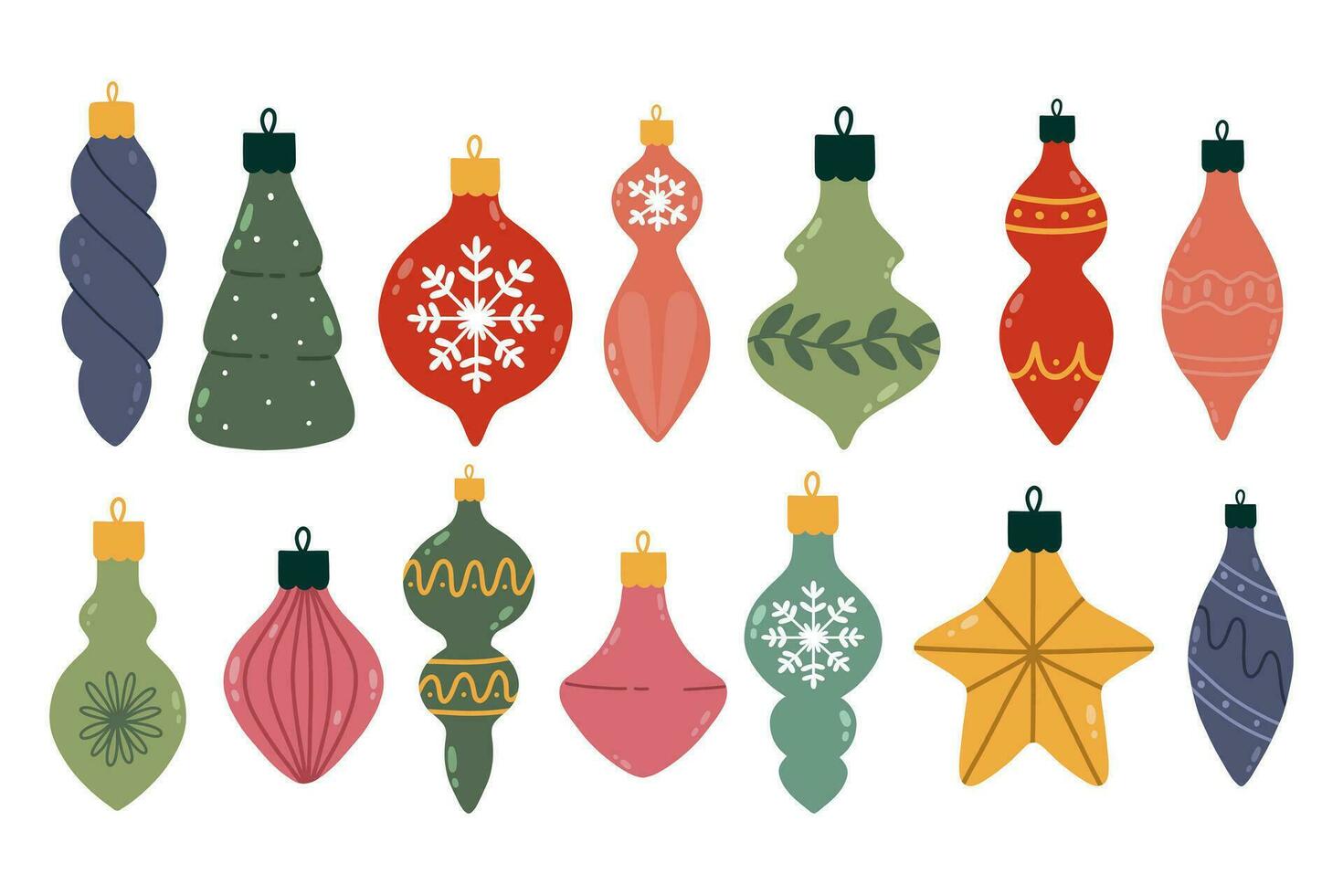 conjunto de mano dibujar Navidad adornos Navidad árbol juguete.nuevo año y Navidad decoraciones vector