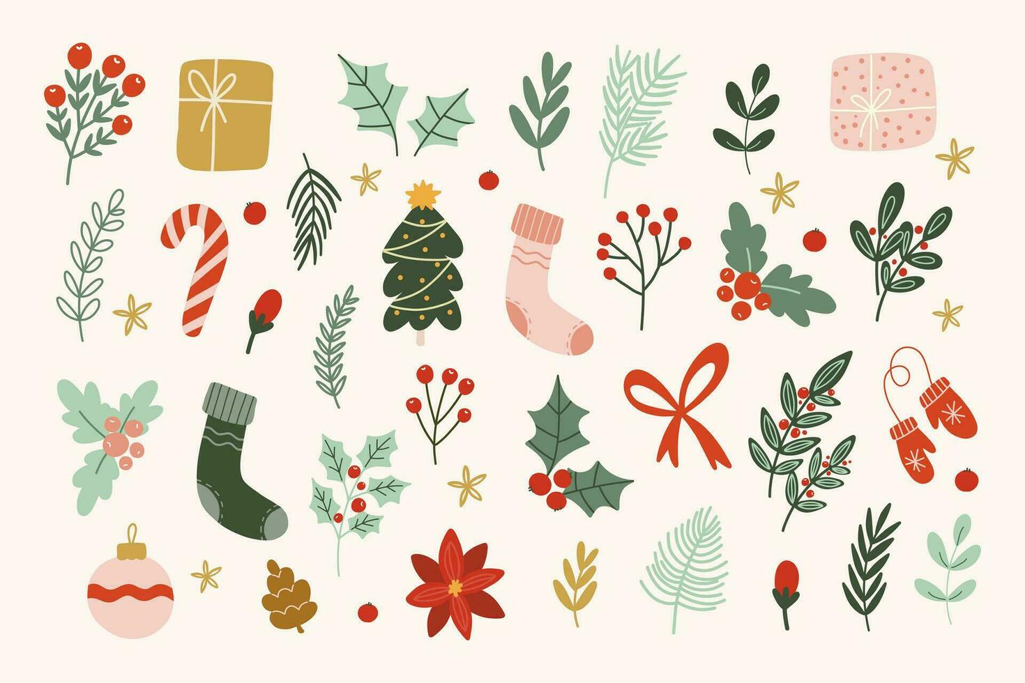 Set of hand draw Christmas and New year elements,winter and holiday vector collection.