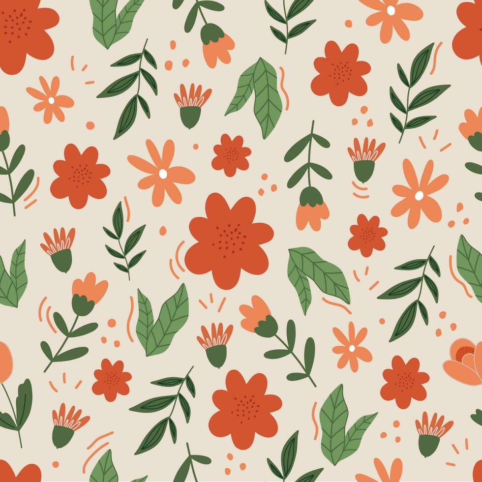 Modern seamless pattern with flowers  and leaves. Botanical background vector