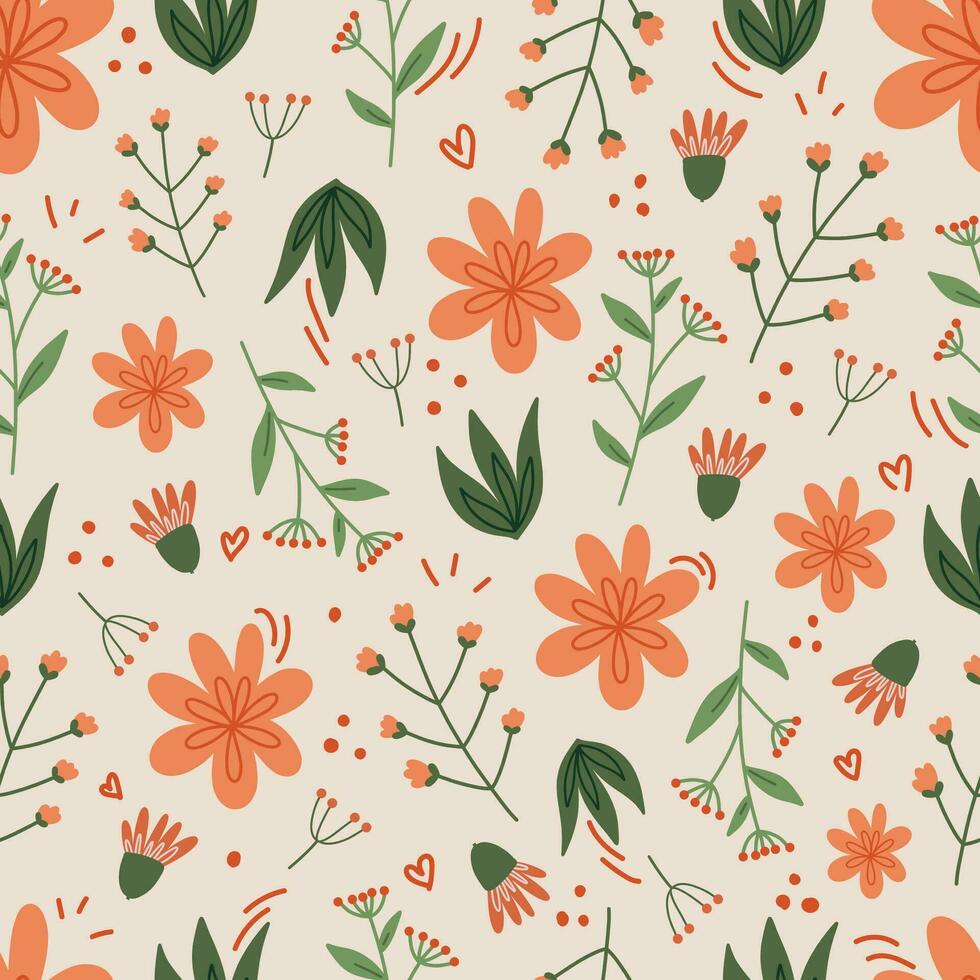 Modern seamless pattern with flowers  and leaves. Botanical background vector