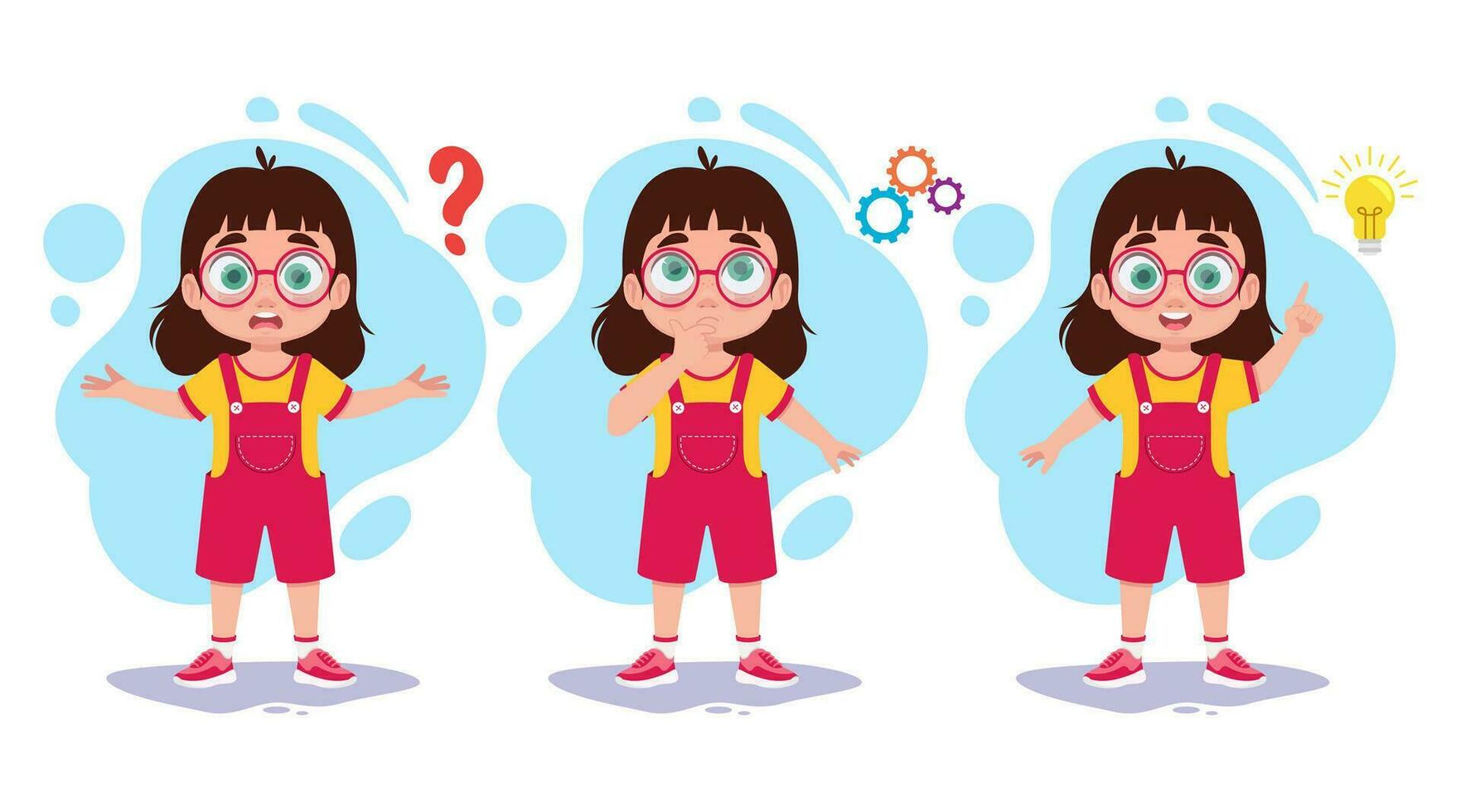 Curious girl illustration set vector