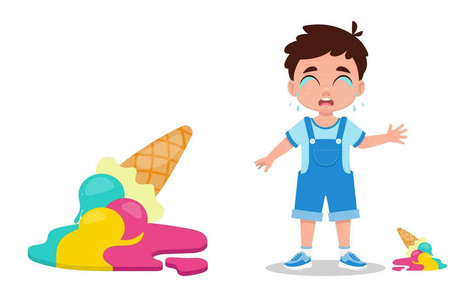 Set of illustrations of a boy with ice cream vector