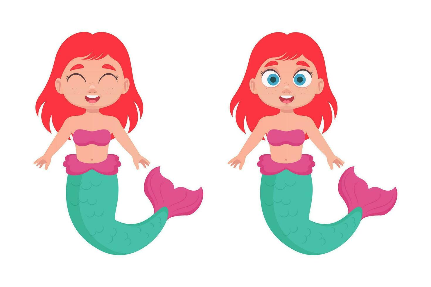 Cute mermaid illustration with bright hair color vector