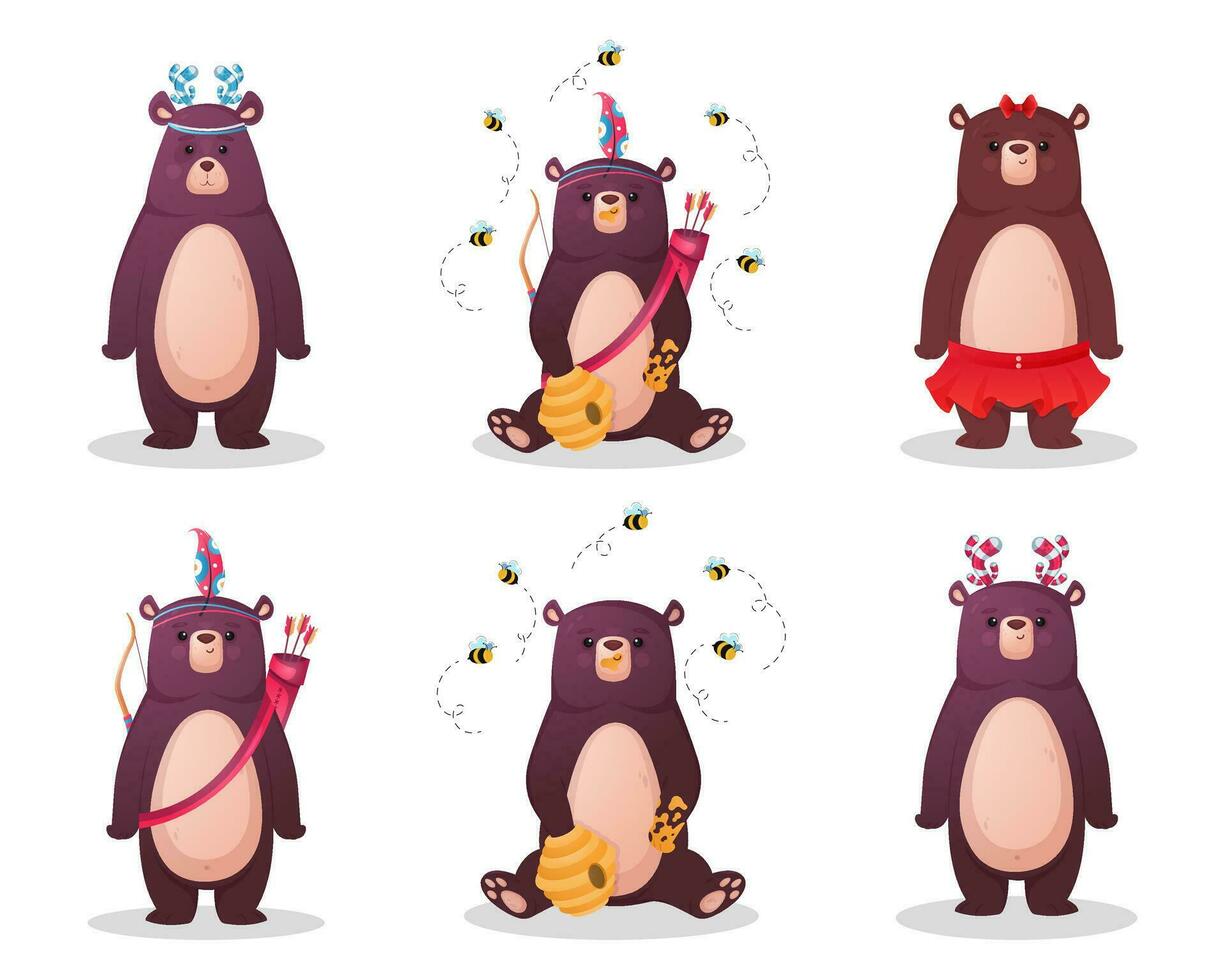 Set of cute cartoon bear vector