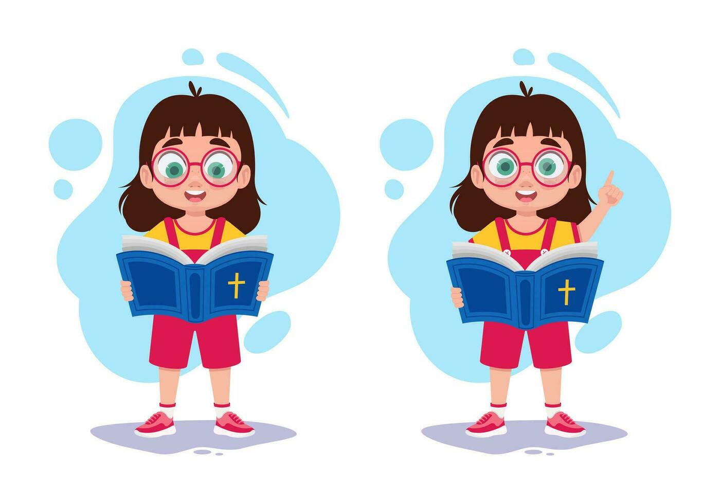 Set of a girl with a bible in her hands vector