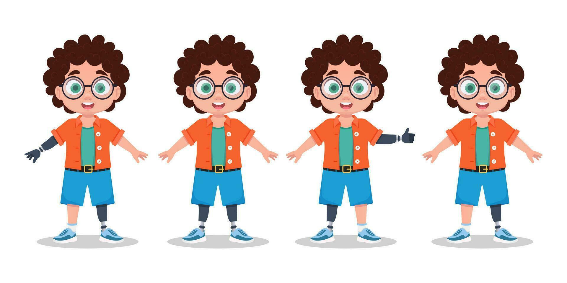 Boy with prosthetic arms and legs vector