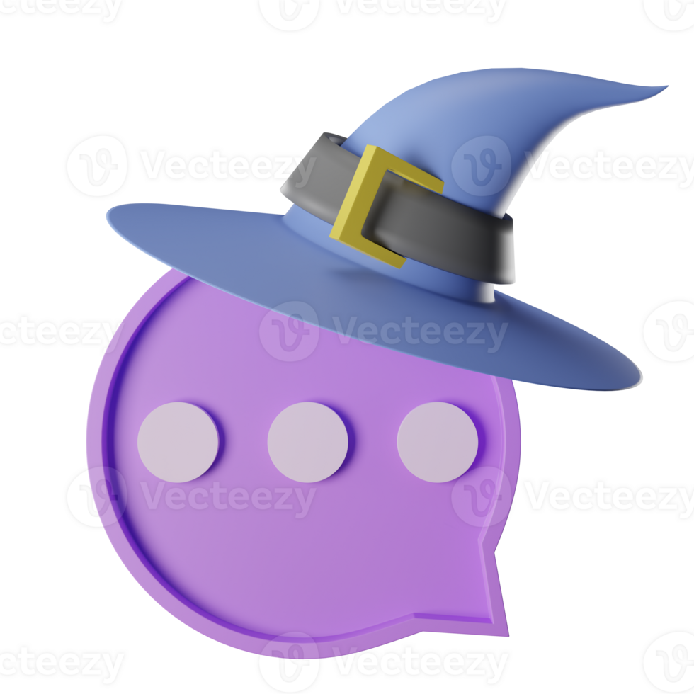 Halloween hat purple chat bubble message speech dialog icon symbol,3D rendering png