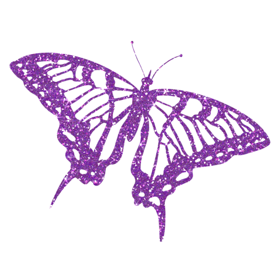 púrpura mariposa Brillantina en transparente antecedentes. mariposa icono.diseño para decoración, fondo, fondo de pantalla, ilustración png