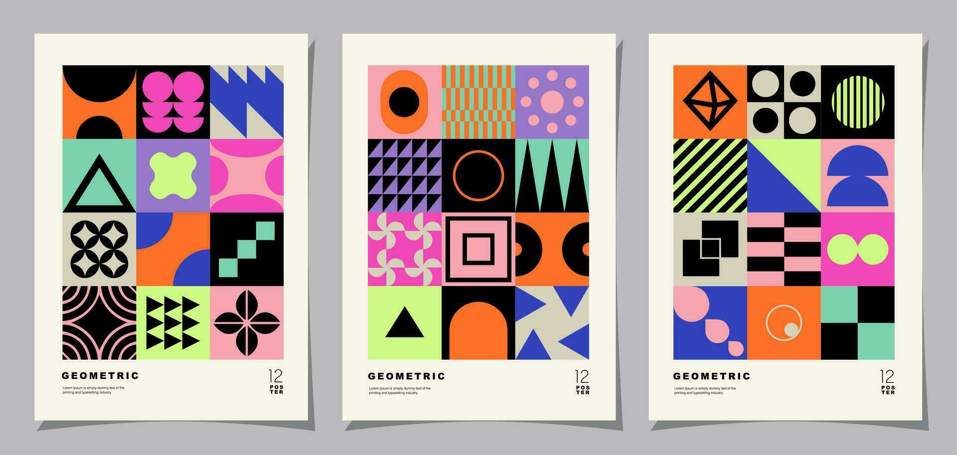 Set of geometric pattern background. Creative covers or posters concept in modern bauhaus style for corporate identity, branding and social media advertising. vector