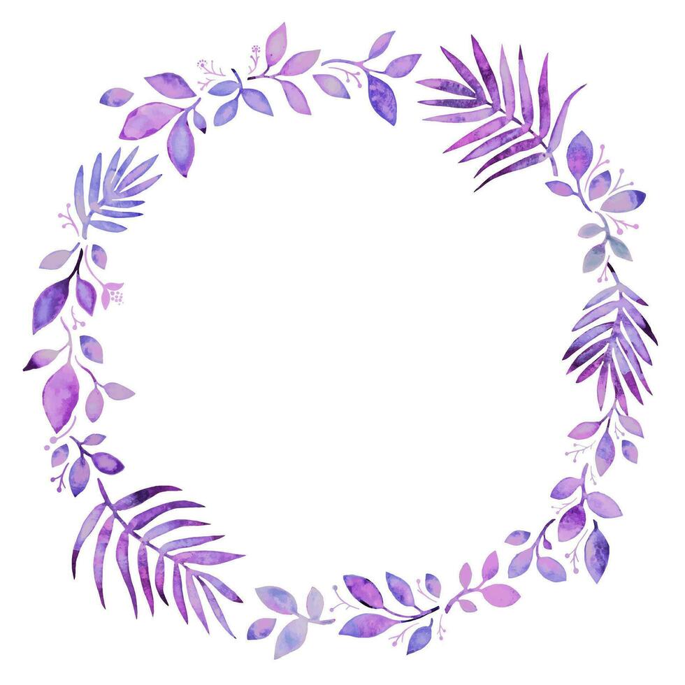 light purple wreath of leaves painted with a brush and watercolor on a white background. background for your text or logo. vector