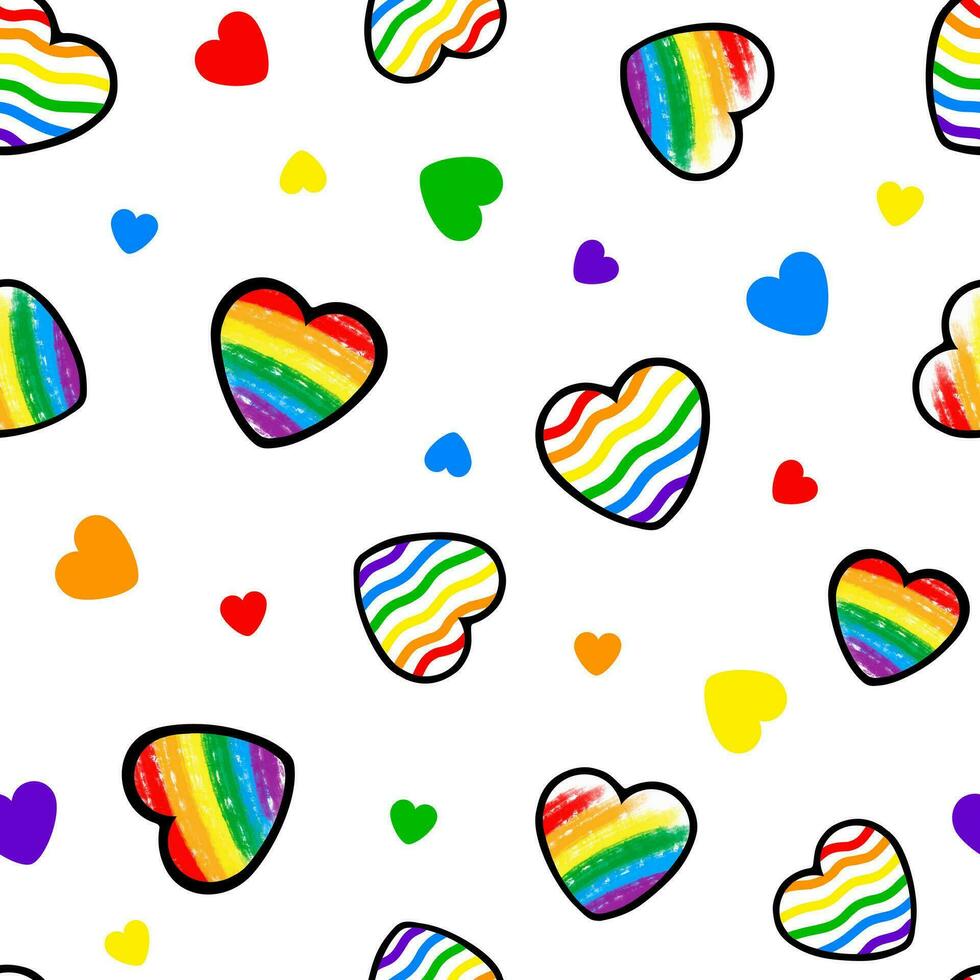 Seamless pattern with rainbow hearts. Colorful hand drawn illustration. vector