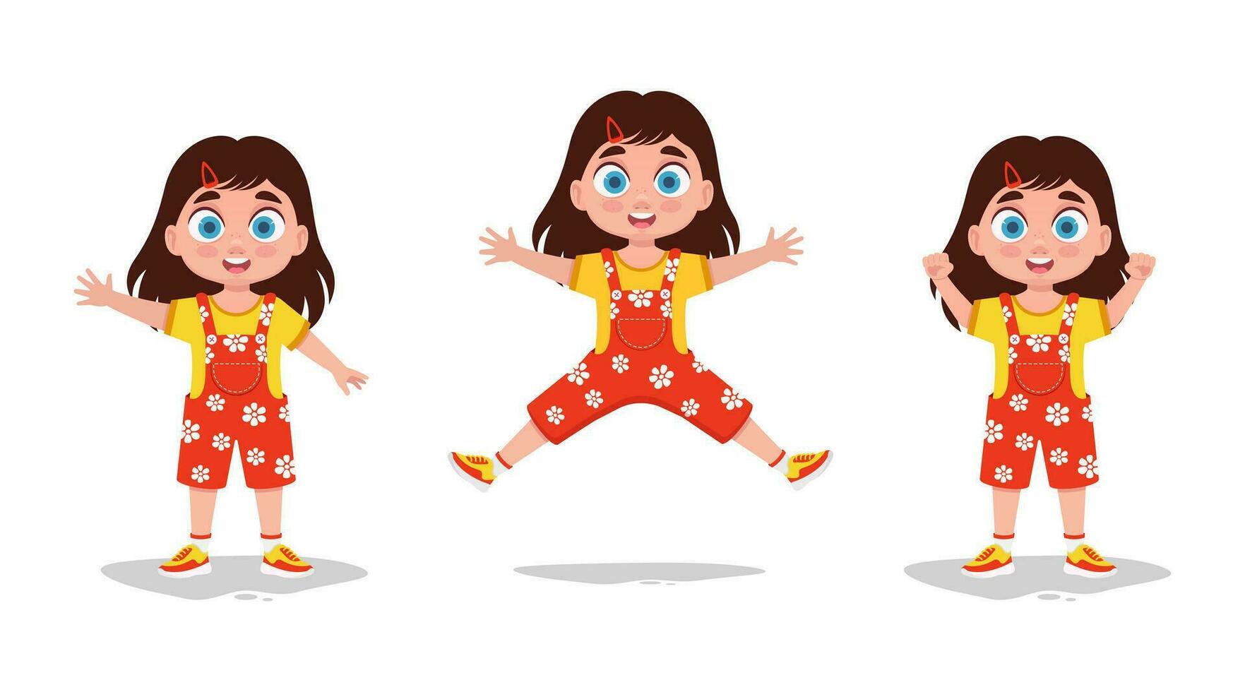 conjunto de linda niña emociones vector