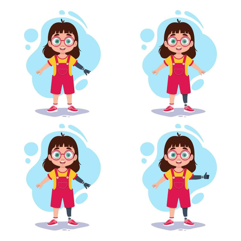 Set of girl with prosthetic arms and legs vector