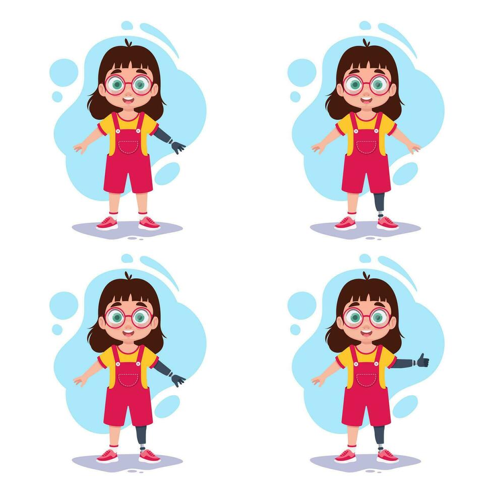 Set of girl with prosthetic arms and legs vector