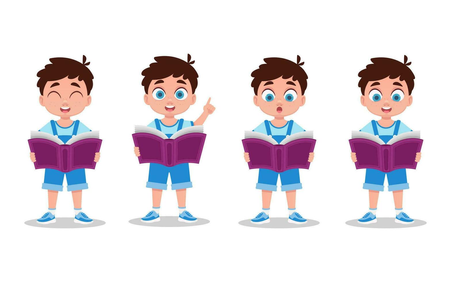 Set of illustrations of a boy with books vector