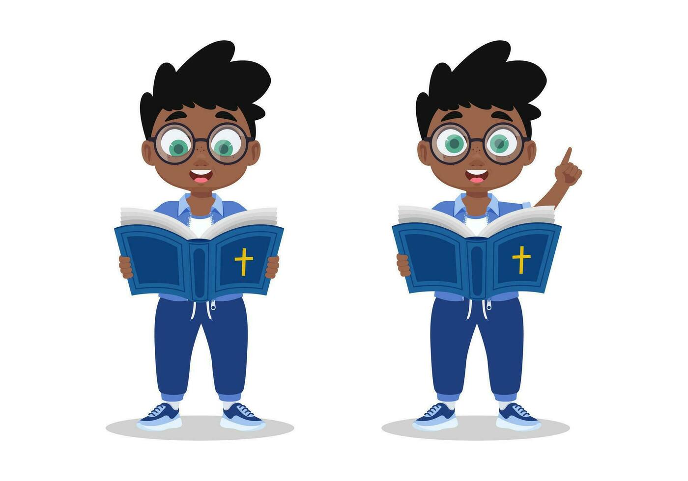 Set of a boy holding a bible vector