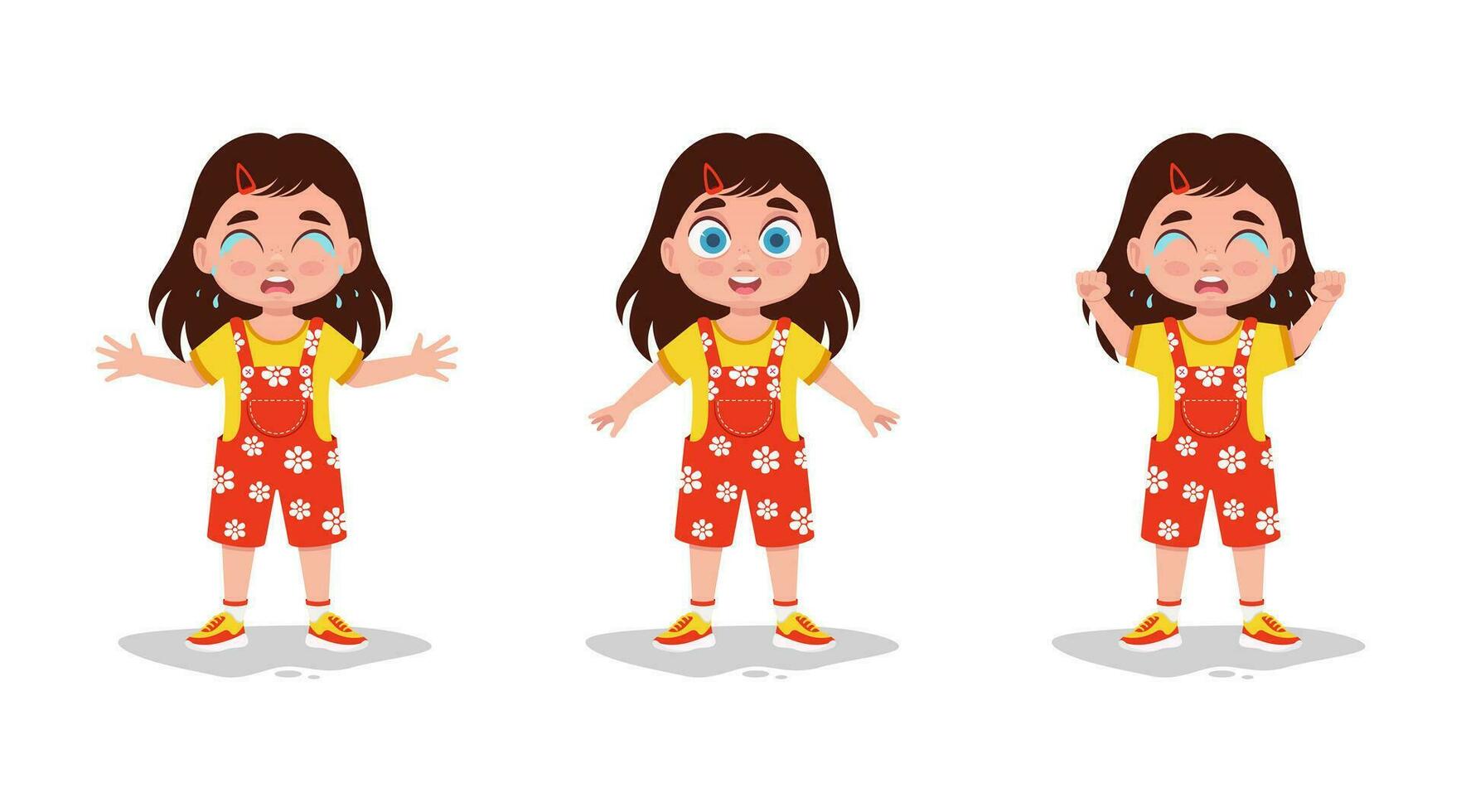 Set of cute girl emotions vector